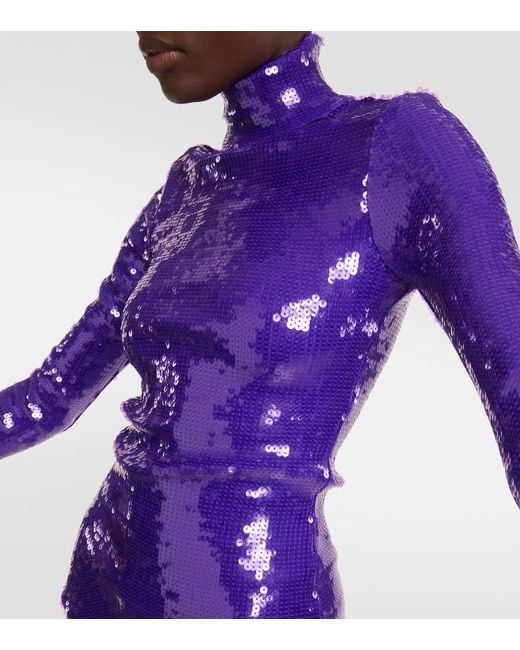 LAQUAN SMITH Purple Sequined Turtleneck Top