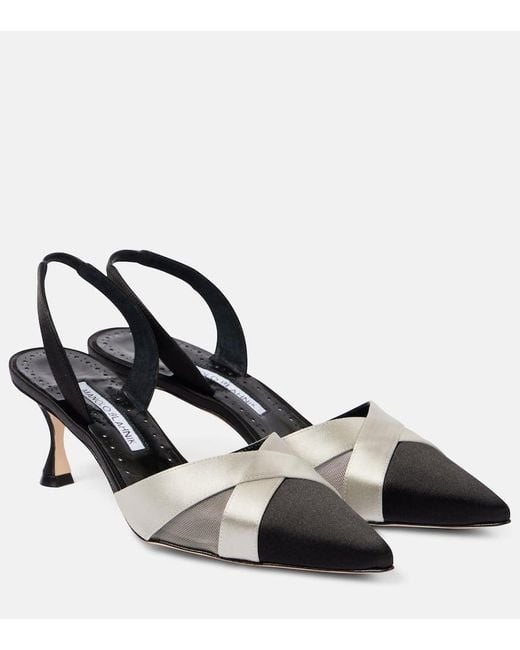 Manolo Blahnik Black Oyounasli 50 Satin Slingback Pumps