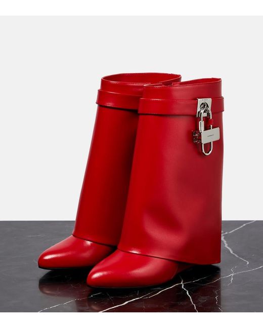 Givenchy Red Shark Lock Ankle Boots In Leather