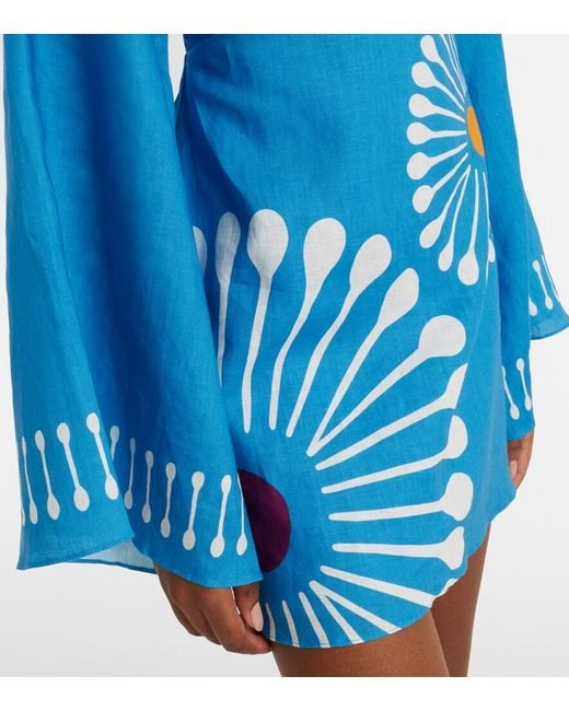 Cala De La Cruz Blue Vera Floral Linen Minidress
