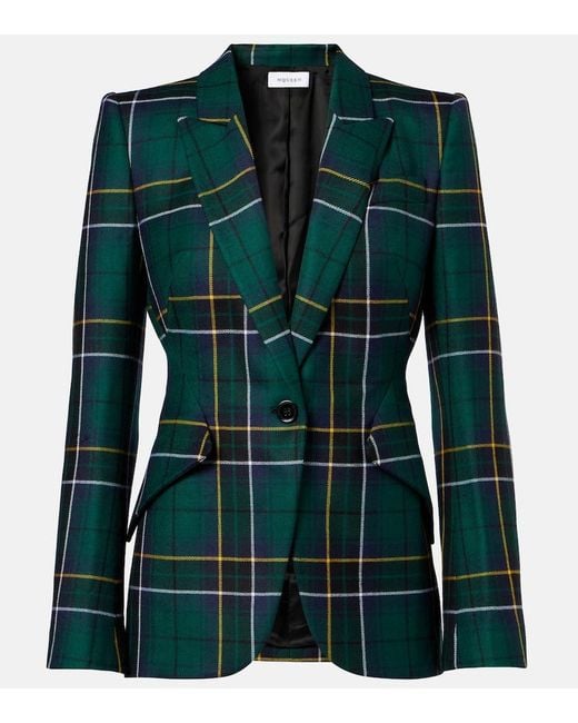 Alexander McQueen Green Plaid Wool Blazer