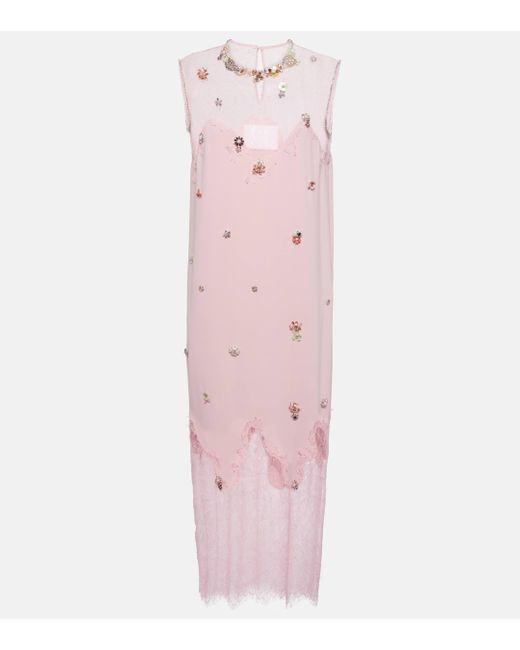 Costarellos Pink Keeva Embellished Crepe And Lace Midi Dress