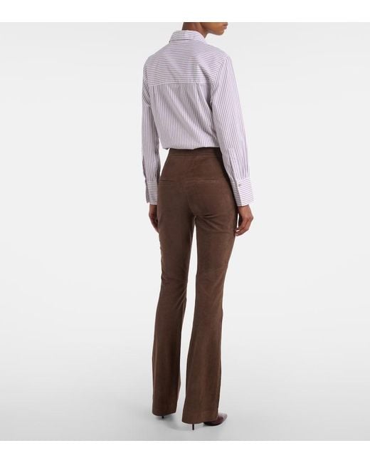 Veronica Beard Brown Gracie High-Rise Suede Flared Pants