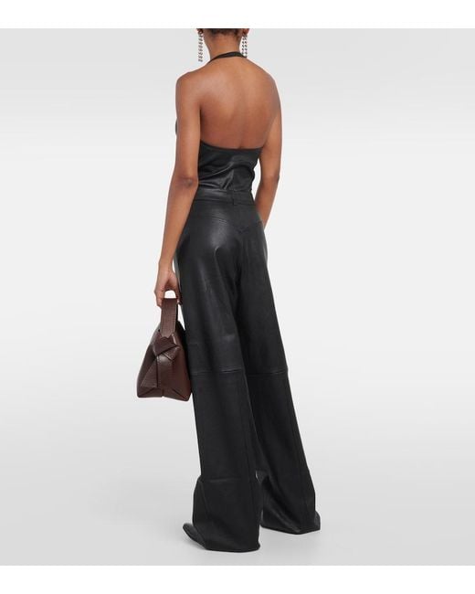 Stouls Gray High-Rise Leather Wide-Leg Pants