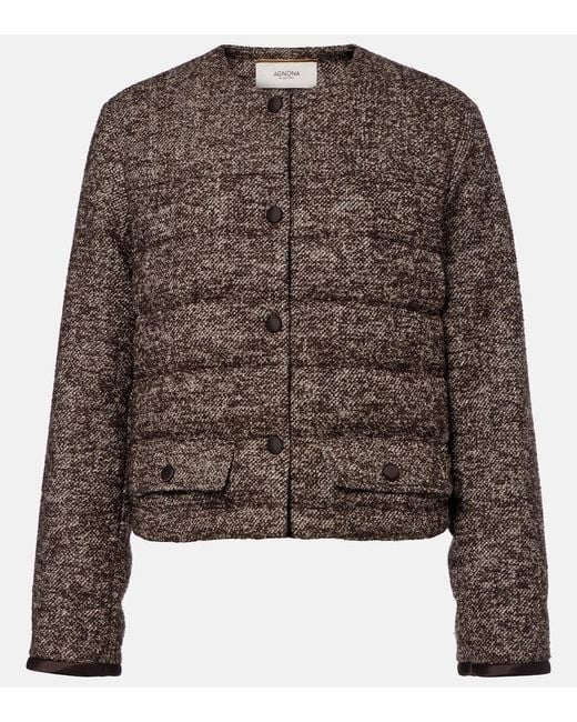 Agnona Brown Cropped Wool-Blend Puffer Jacket