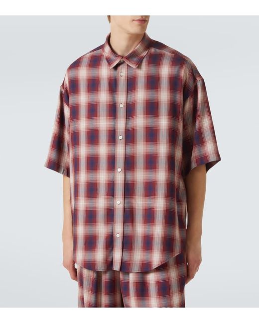 Acne Red Checked Oversized Shirt for men