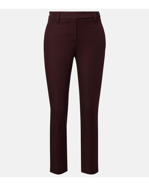 Brunello Cucinelli Purple Monili Cropped Cotton-Blend Slim Pants