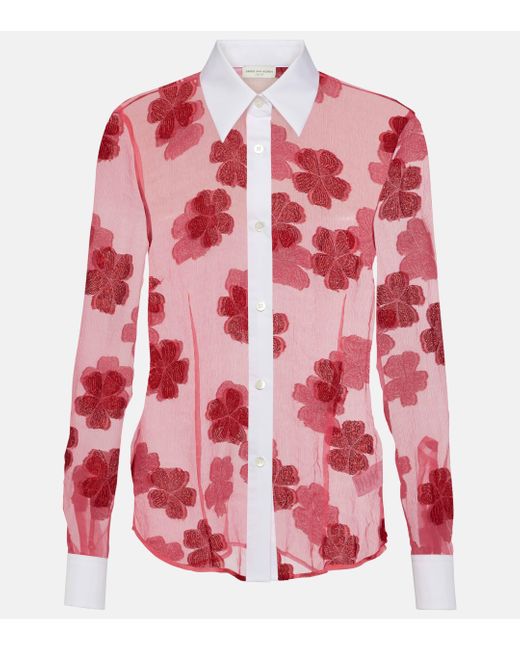 Dries Van Noten Red Floral Cotton Jacquard Shirt