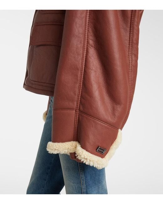 Victoria Beckham Red Lederjacke Mit Shearling