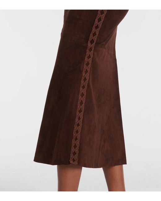 Johanna Ortiz Brown Mid-Rise Suede Midi Skirt