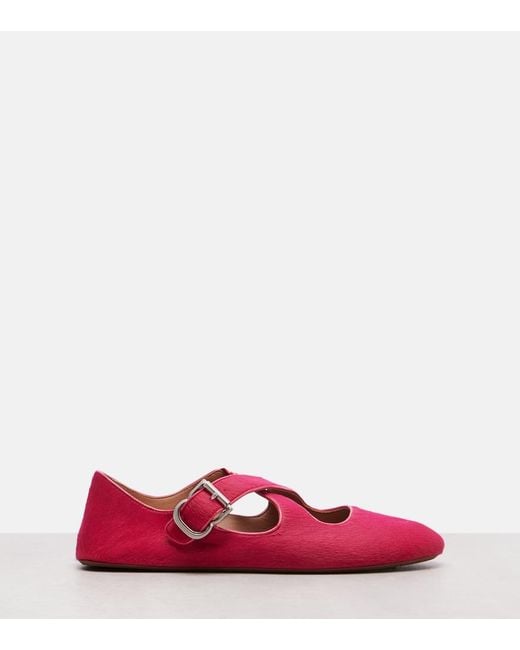 Alaïa Red Criss Cross Pony Hair Mary Jane Ballet Flats