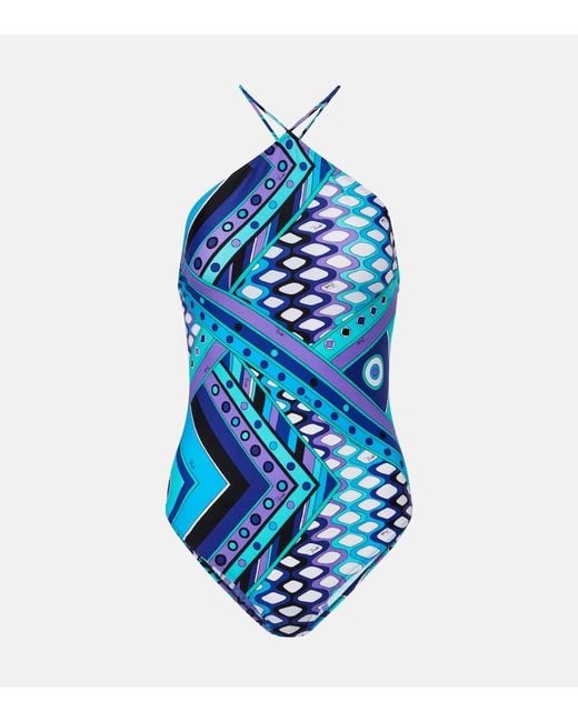 Emilio Pucci Blue Vivara Open-Back Swimsuit