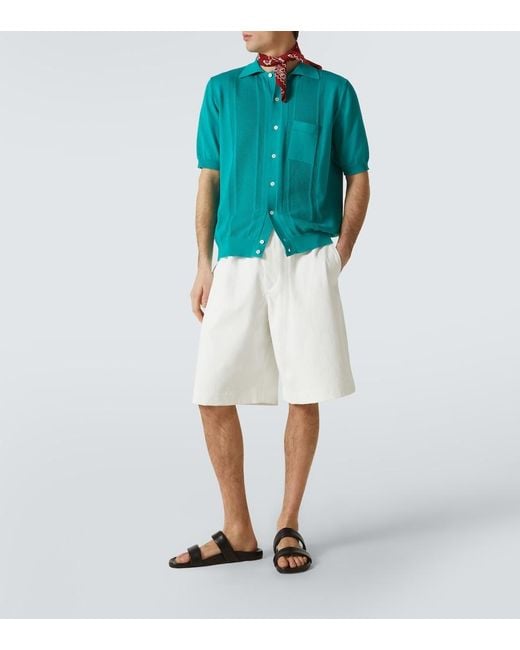 Plan C Blue Pointelle Knitted Cotton Cardigan for men