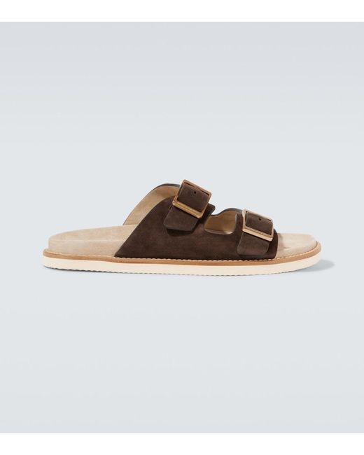 Brunello Cucinelli Brown Suede Slides for men