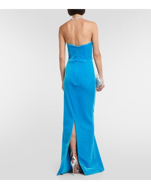 Rebecca Vallance Blue Bernardette Velvet-Effect Gown