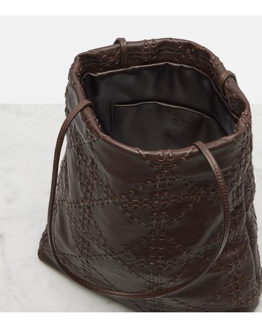 The Row Black Bestickte Schultertasche Lilou Aus Leder