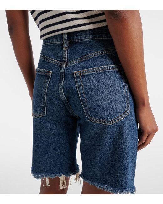 FRAME Blue Deconstructed High-Rise Denim Shorts