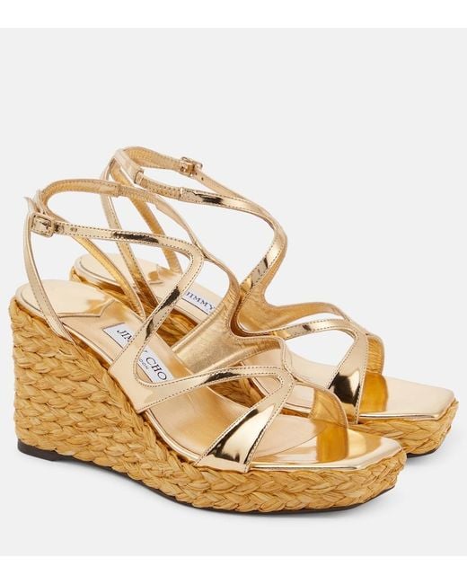 Jimmy Choo Ayla Metallic Leather Espadrille Wedges