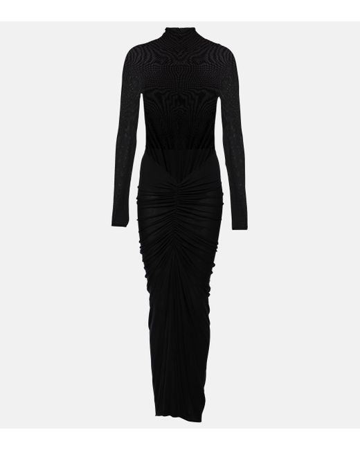 Alaïa Draped Jersey Maxi Dress in Black | Lyst UK