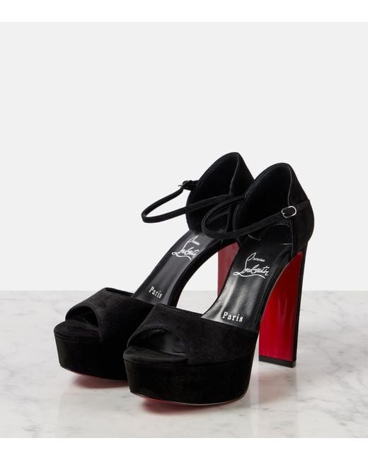 Christian Louboutin Black Sandaloo 130 Suede Platform Sandal