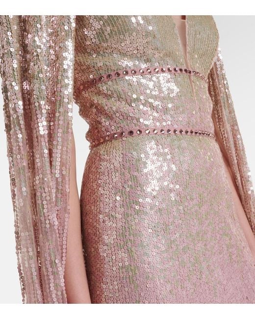 Jenny Packham Purple Easy Breezy Sequined Caped Gown