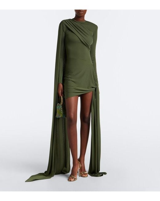 The New Arrivals Ilkyaz Ozel Green Draped Gathered Minidress