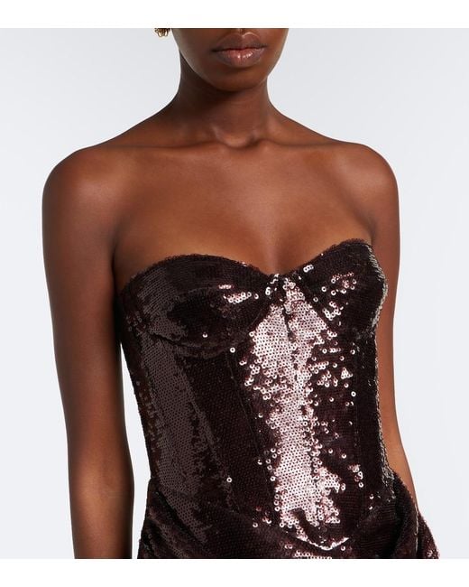 The New Arrivals Ilkyaz Ozel Black Sequined Draped Corset Dress