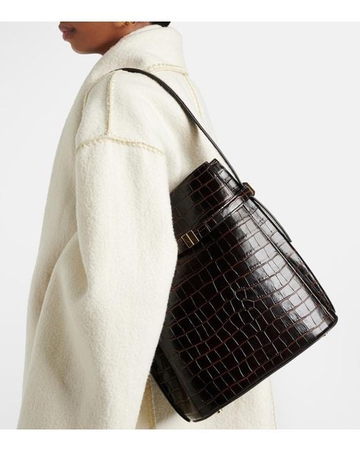 Totême Black Croc-Effect Leather Bucket Bag