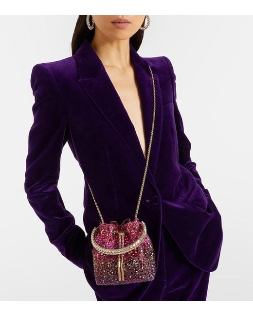 Jimmy Choo Red Bon Bon Embellished Satin Bucket Bag