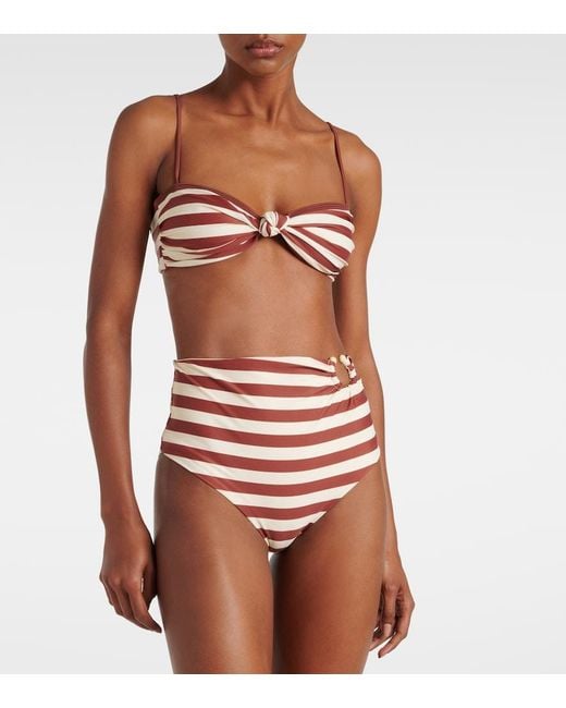 Johanna Ortiz White Striped High-Rise Bikini Bottoms