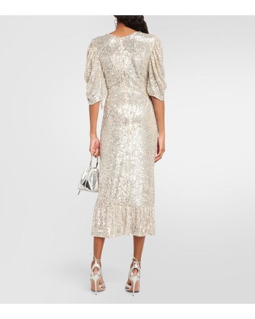 Roberta Einer Gray Drama Sequined Midi Dress