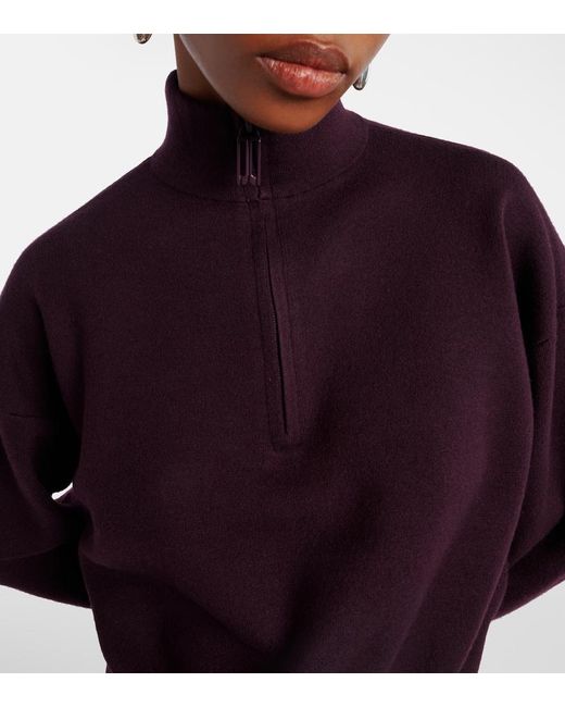Victoria Beckham Purple Wool-Blend Half-Zip Sweater