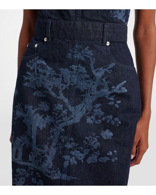 Erdem Blue Printed Cotton Denim Pencil Dress