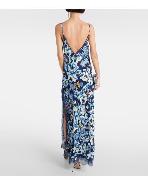 Poupette Blue Floral Lace-trimmed Slip Dress