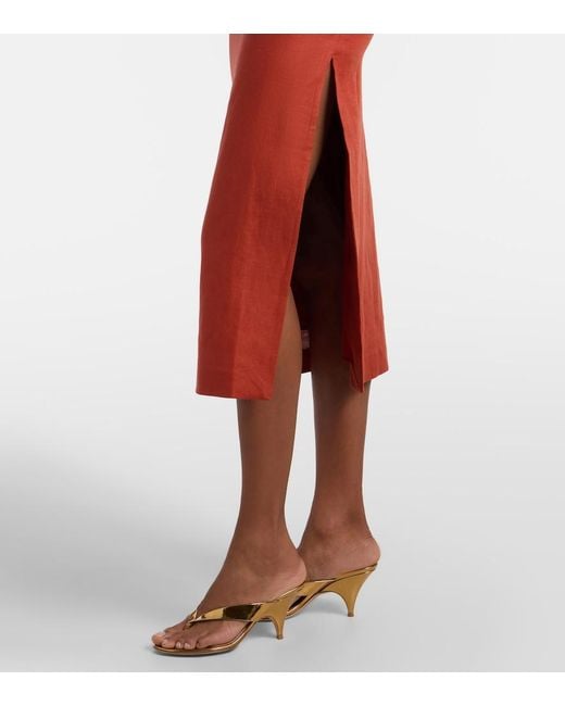 Sir Red Draped Linen Midi Dress