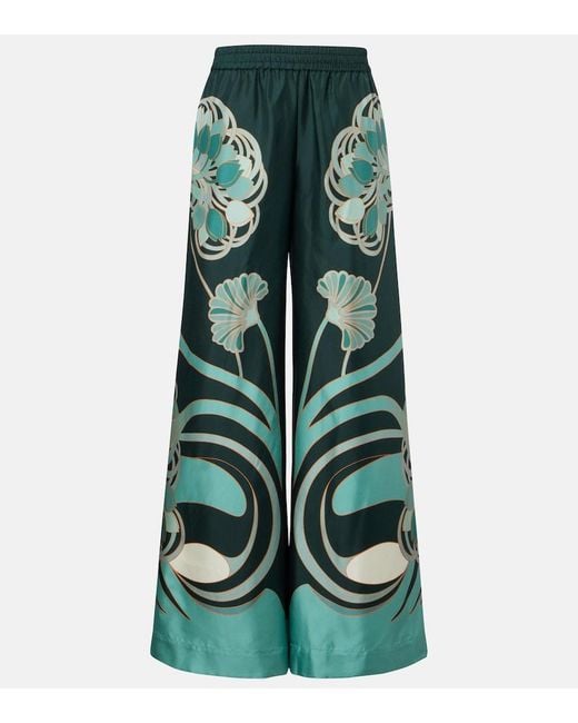 LaDoubleJ Green Printed Silk Twill Palazzo Pants
