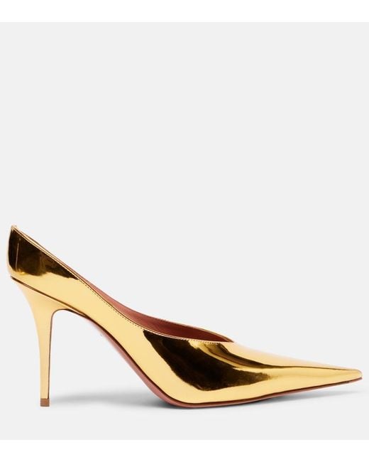 AMINA MUADDI Natural Anok 90 Metallic Leather Pumps