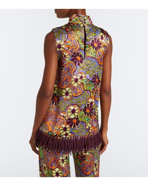 ALÉMAIS Red Joanna Floral Fringed Top