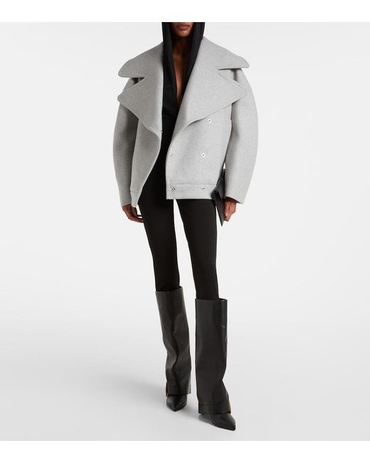 Balmain Gray Oversized Wool And Cashmere Peacoat