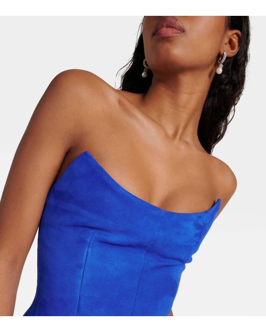 Givenchy Blue Asymmetric Suede Bustier Dress