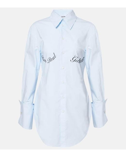 Jean Paul Gaultier Blue Logo Cotton-Blend Poplin Shirt