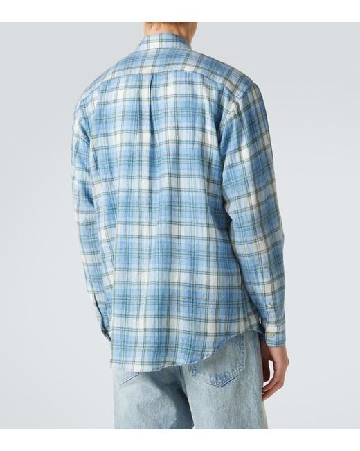 Auralee Blue Airy Checked Wool Shirt for men