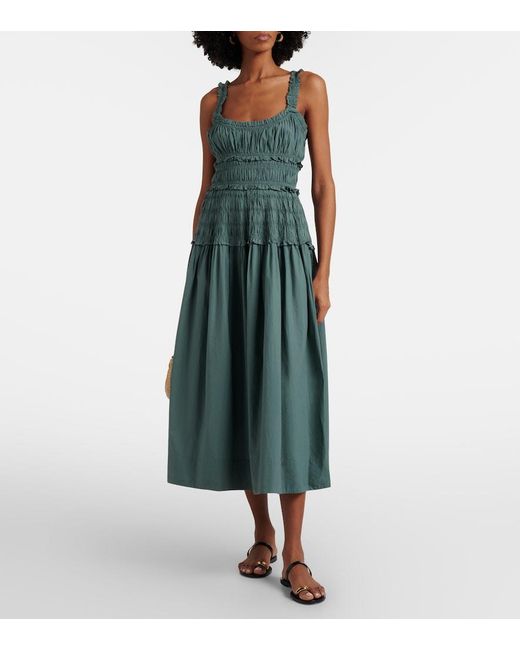 Doen Green Marianne Ruffled Cotton Poplin Midi Dress