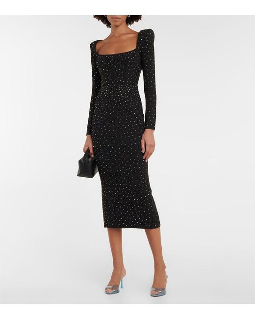 Alex Perry Black Tiernan Embellished Crepe Midi Dress