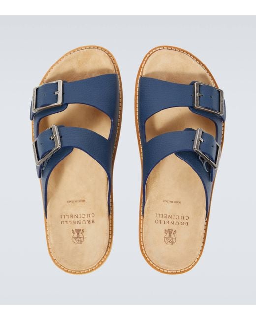 Brunello Cucinelli Blue Urban Leather Sandals for men