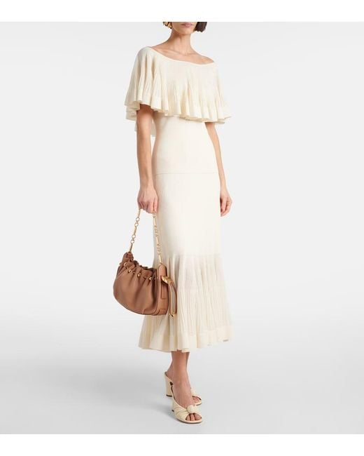 Zimmermann Natural Illuminate Pleated Ribbed-Knit Midi Skirt