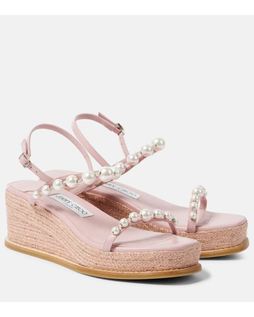 Jimmy Choo Pink Amatuus 60 Leather Espadrille Wedges