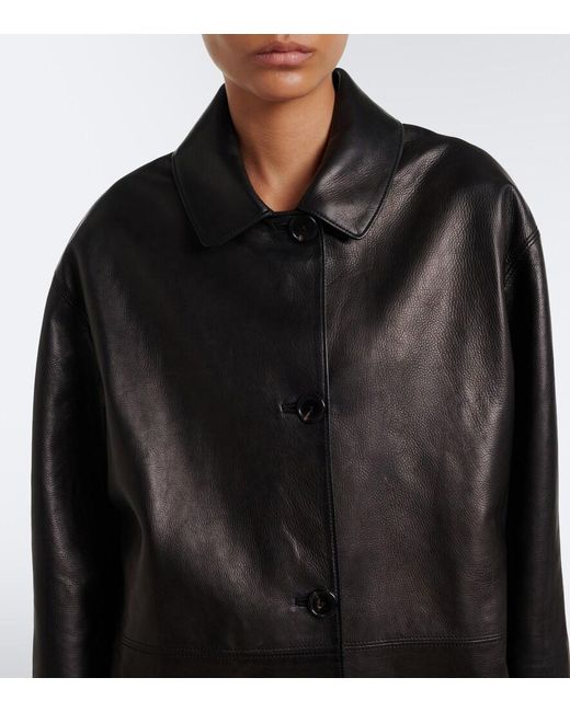 The Row Black Donata Leather Coat