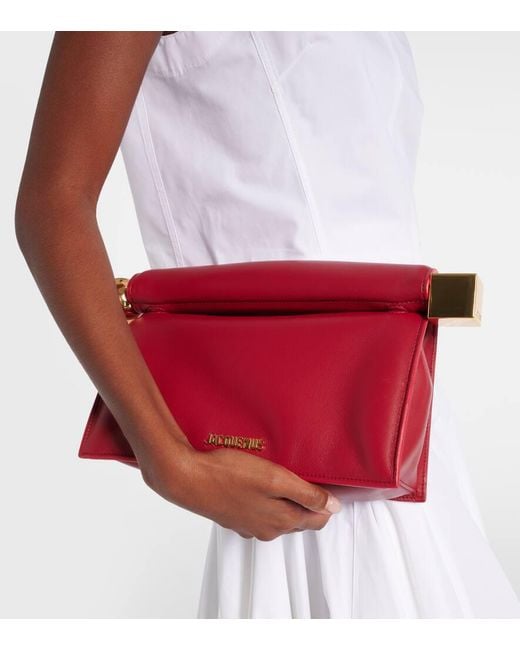 Jacquemus Red La Pochette Rond Carre Small Leather Clutch