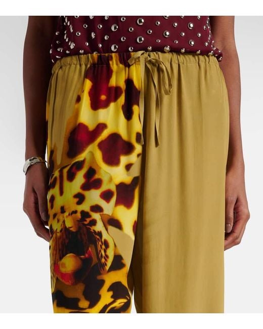 Dries Van Noten Yellow Leopard-Print Wide-Leg Pants